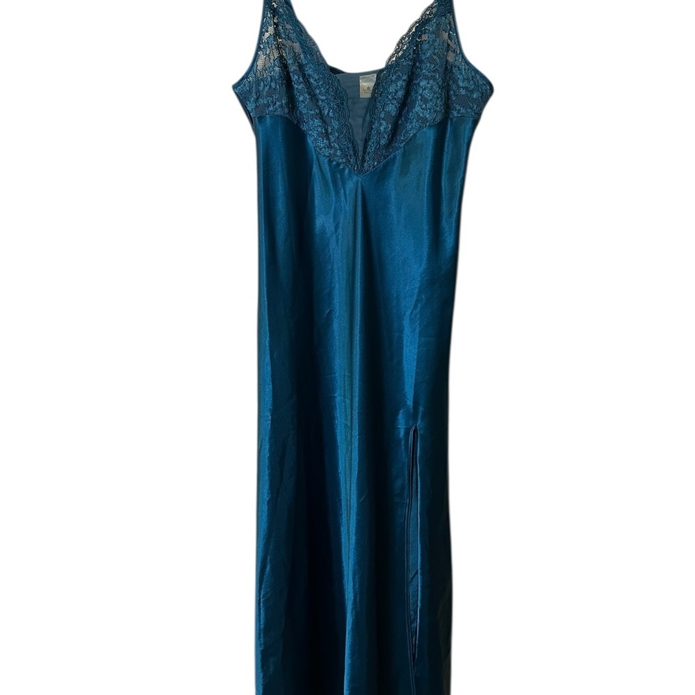 Vintage Victoria's Secret Emerald Satin Night Gown Gold Label Large
